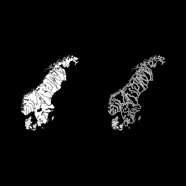 Mapa Escandinávia Ícone Conjunto Cor Branca Ilustração Plano Esboço Estilo —  Vetores de Stock