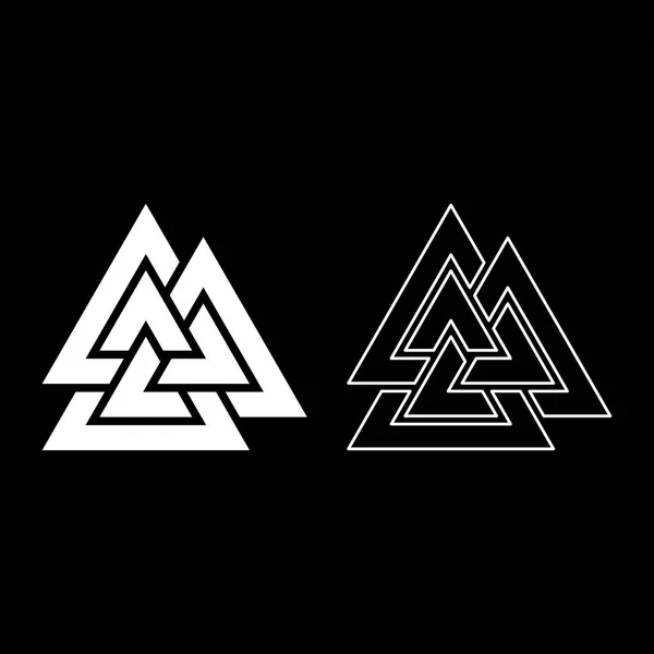 Valknut Signo Symblol Icono Conjunto Color Blanco Ilustración Esquema Plano — Vector de stock