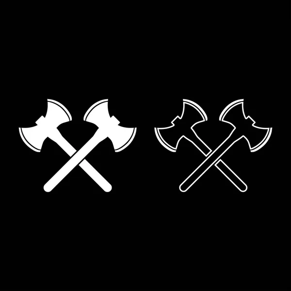 Zwei Doppelgesichtige Wikingeräxte Icon Set Weiße Farbe Illustration Flache Umrisse — Stockvektor