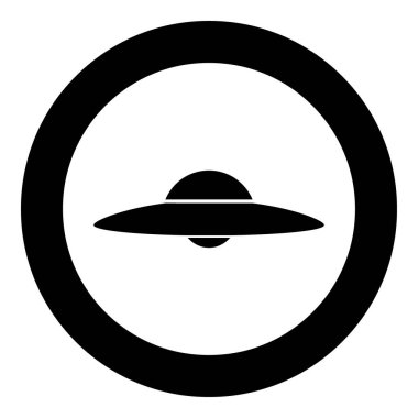 UFO. Dairesel vektör illüstrasyonunda uçan daire simgesi siyah rengi