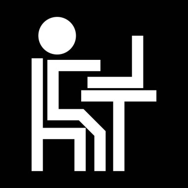 İnsan dizüstü çalışan beyaz simge yoktur. Düz stil .