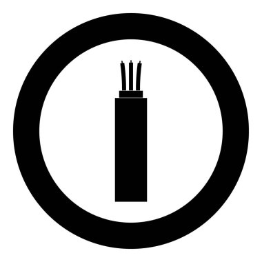 Dairesel vektör illüstrasyonunda elektrik kablo simgesi siyah rengi