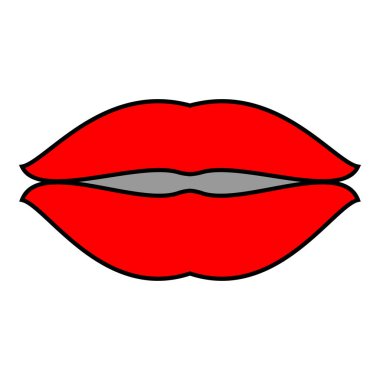 Dudakların kırmızı renk simge siyah renk vektör illüstrasyon izole