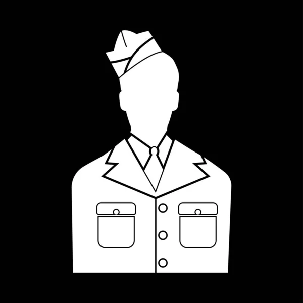 美国军队的老兵或士兵 它是白色的图标 扁平风格 — 图库矢量图片