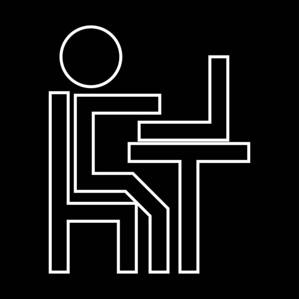 Human working at the laptop it is white icon . Simple style .