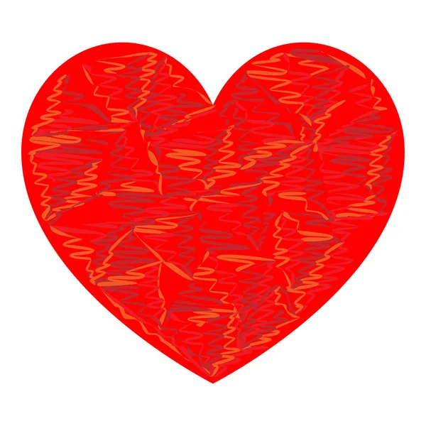 Coração Cor Vermelha Com Traços Estilo Arte — Vetor de Stock