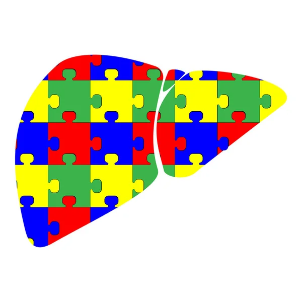 Fígado Com Quebra Cabeça Vermelho Azul Verde Amarelo Ícone Preto — Vetor de Stock