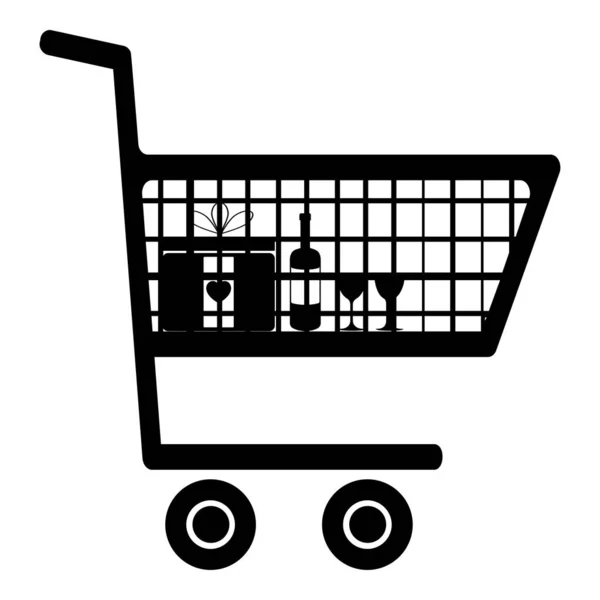 Carro Para Ilustración Vectores Compras Con Bebida Alimentos Icono Actual — Vector de stock