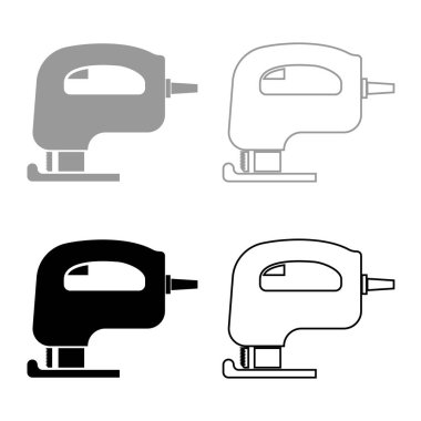 Fretsaw elektrik anahtar deliği Icon set gri siyah renk gördüm
