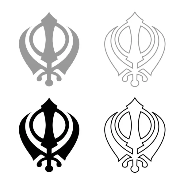 Khanda Symbol Sikhi Zeichen Symbol Set Grau Schwarz Farbe — Stockvektor
