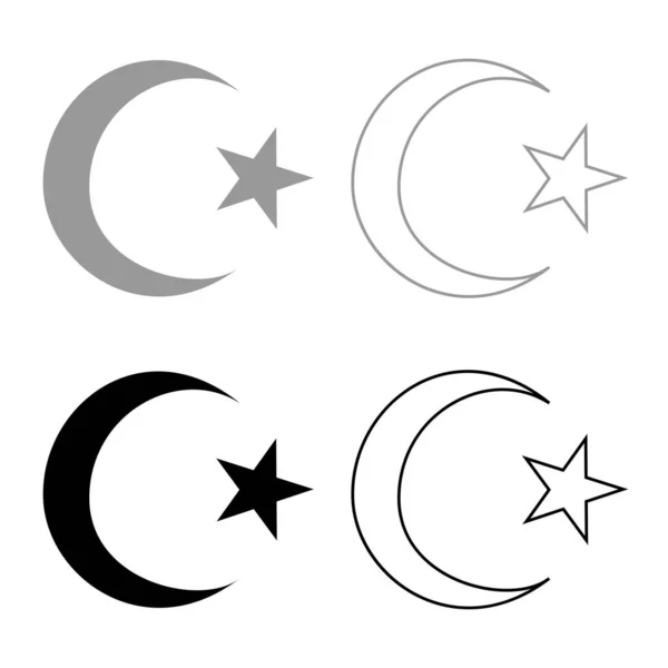 Símbolo Del Islam Creciente Estrella Con Cinco Esquinas Icono Conjunto — Vector de stock