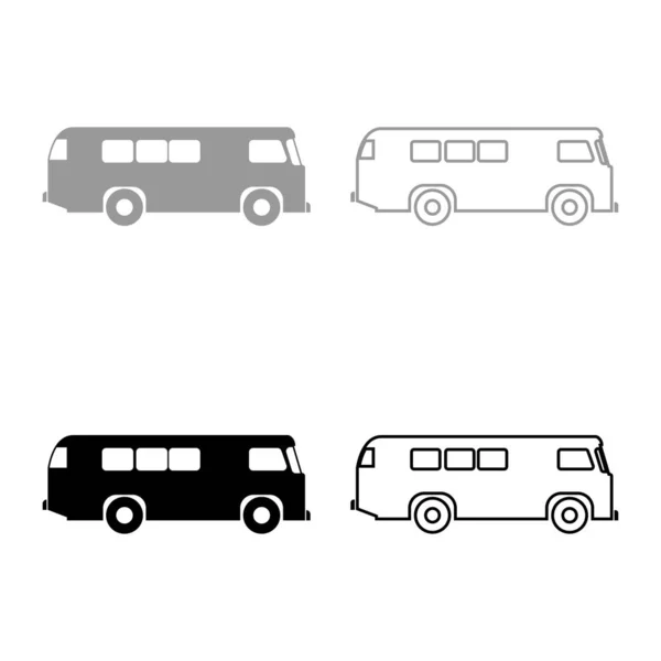 Αναδρομικό Λεωφορείο Ορίσει Γκρι Μαύρο Χρώμα — Διανυσματικό Αρχείο