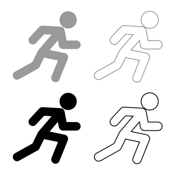 Run Homme Icône Set Gris Noir Couleur — Image vectorielle