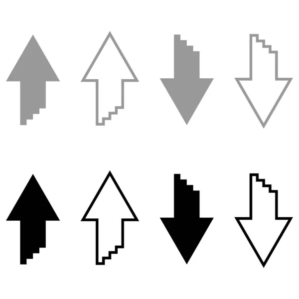 Dos Flechas Con Efecto Sumulación Para Subir Descargar Icono Conjunto — Archivo Imágenes Vectoriales