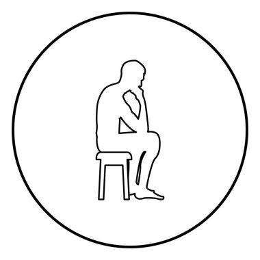 Yuvarlak bir tabure siluet simge siyah renk Anahat vektör düz stil basit görüntü illüstrasyon bir dairede oturan adam