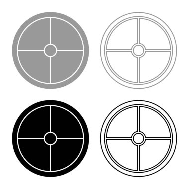 Gri Siyah renk vektör anahattı düz stil basit görüntü illüstrasyon Viking kalkanın Icon set