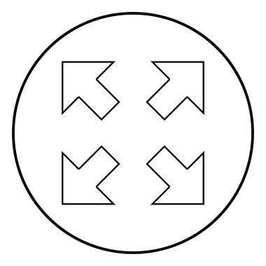 Dört ok Merkezi simgesi siyah renk Anahat vektör düz stil basit görüntü illüstrasyon çember içinde yuvarlak için farklı yönlere işaret