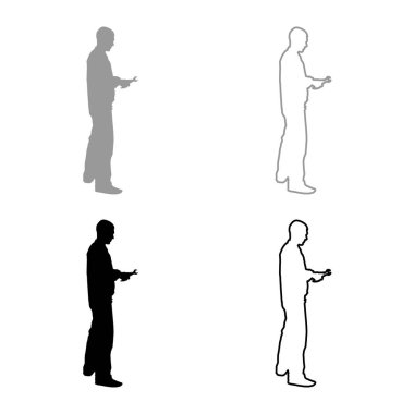 Tulum içinde onun eller somun anahtar vida anahtar anahtar anahtar anahtarı İngiliz anahtarı simgesini set gri siyah renk vektör anahat düz stil basit görüntü illüstrasyon aracında ana adam tamirci