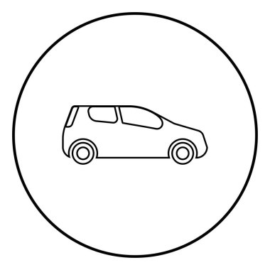 Mini Araba kompakt şekli için seyahat etmek simge siyah renkli Anahat vektör çizim düz stil basit görüntü daire içinde yuvarlak yarış