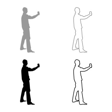 Adam uzun tost gri siyah renk vektör anahattı düz stil basit görüntü illüstrasyon kavramı Icon set tatil yapmak üzere şarap cam el tutar