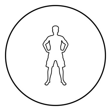 Adam kemer güven kavramı siluet üzerinde ciddi durum önden görünüm simge siyah renk Anahat vektör düz stil basit görüntü illüstrasyon çember içinde ustası yuvarlak elele