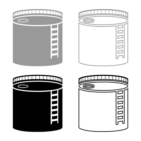 油罐与储油罐加热油图标设置灰色黑色矢量插图轮廓平面风格简单的图像 — 图库矢量图片