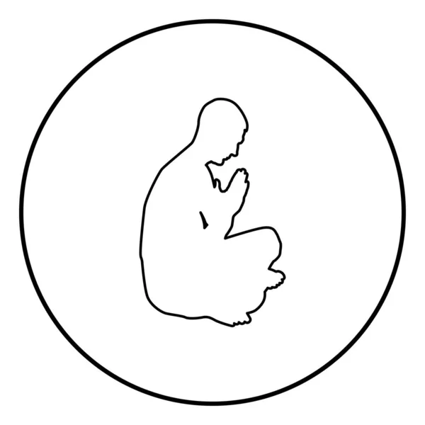 人祈祷剪影图标黑色颜色概述向量例证平的样式简单的图象在圆圆圆 — 图库矢量图片
