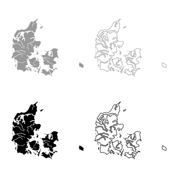 Карта Дании Иконка Набор Серый Черный Цвет Вектор Иллюстрация Очертания — стоковый вектор