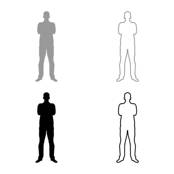 Homme Aux Bras Croisés Concept Confiance Homme Affaires Icône Set — Image vectorielle