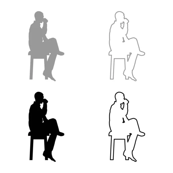 Man Drinking Mug Sitting Stool Cross Leg Conceito Relax Icon — Vetor de Stock