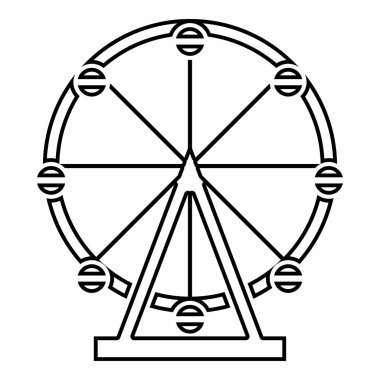 Dönme dolap Amusement Park cazibe simge siyah renkli anahat vektör çizim düz stil görüntü