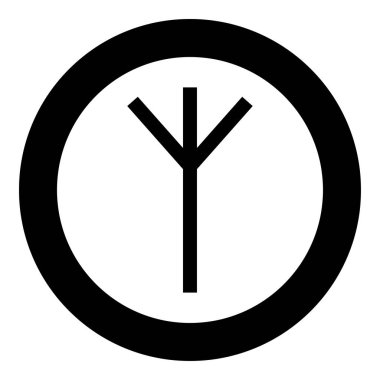 Algiz Elgiz rune elk reed savunma sembol simge siyah renk vektör yuvarlak düz stil görüntü illüstrasyon çember içinde