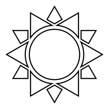 Güneş simgesi siyah renkli anahat vektör düz stil görüntü illüstrasyon