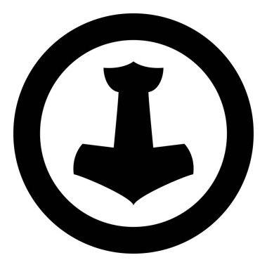 Thor'un Mjolnir simge siyah renk vektör yuvarlak düz stil görüntü illüstrasyon çember içinde çekiç