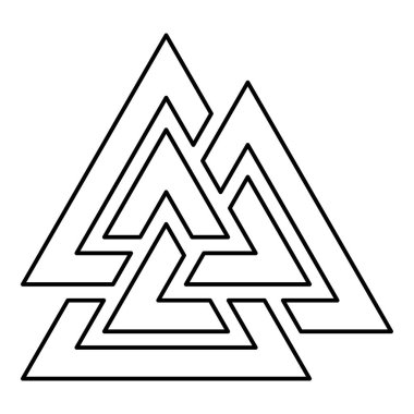 Valknut sembol simge siyah renkli anahat vektör illüstrasyon düz stil görüntü