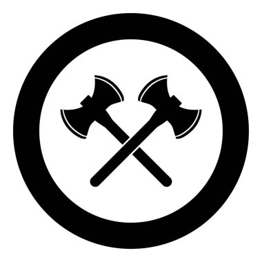 İki ikiyüzlü viking eksenleri simge siyah renk vektör yuvarlak düz stil görüntü illüstrasyon çember