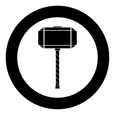 Thor'un Mjolnir simge siyah renk vektör yuvarlak düz stil görüntü illüstrasyon çember içinde çekiç