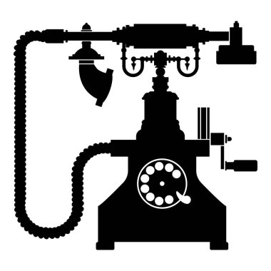 Vintage telefon retro döner levha antika telefon eski telefon Retro telefon nadir telefon Vintage telefon antika telefon nadir telefon simgesi siyah renk vektör düz stil görüntü illüstrasyon