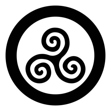 Triskelion veya triskele sembolü işareti simgesi siyah renk vektör yuvarlak düz stil görüntü illüstrasyon çember içinde