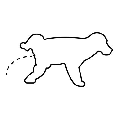 Köpek pissing köpek yavrusu ile evde beslenen hayvan pissing pissing bacak simge siyah renkli anahat vektör düz stil görüntü illüstrasyon kaldırdı