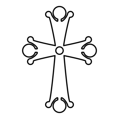 Dört sivri çapraz açılan çapraz monogram dini çapraz simge siyah renk anahat vektör düz stil görüntü illüstrasyon şeklinde