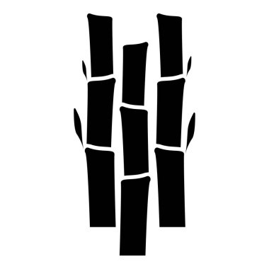 Bambu ile doğa bitki simge siyah renk vektör düz stil görüntü illüstrasyon yapraklar