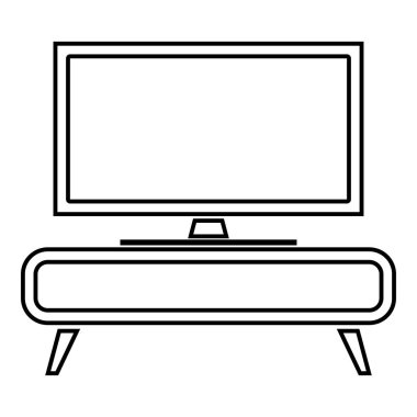 TV dolap komodin başucundaki ev iç kavramı simge siyah renk anahat vektör çizim düz stil ayarlamak