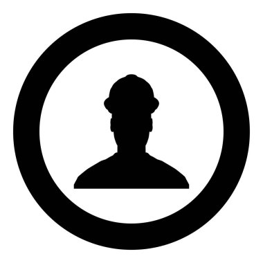 Avatar builder mimar mühendis kask içinde daire yuvarlak düz stil görüntü illüstrasyon simge siyah renk vektör görüntülemek