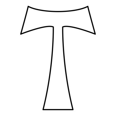 Çapraz monogram dini simge siyah renkli anahat vektör görüntü illüstrasyon düz stil çapraz T sembolü Saint Anthony Apostle işareti