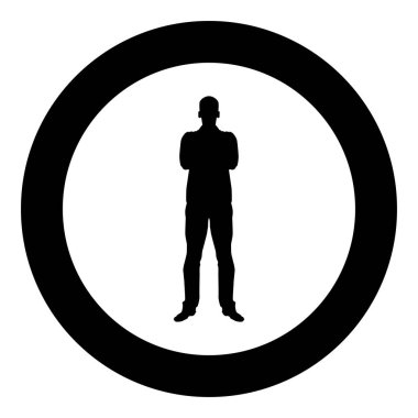 Katlanmış silah güven kavramı iş adamı simge siyah renk vektör yuvarlak düz stil görüntü illüstrasyon çember içinde olan adam