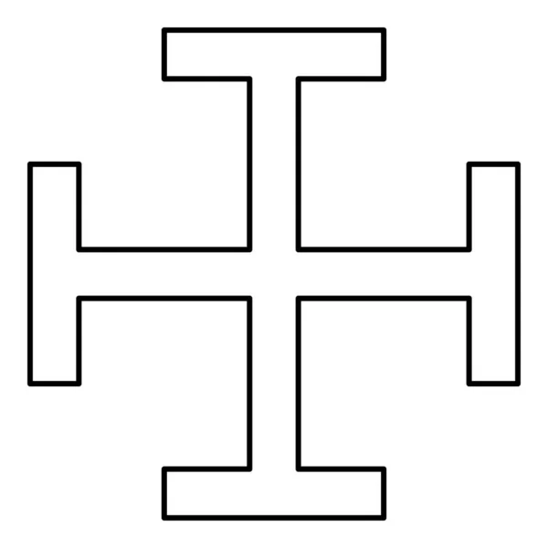 Croce gibbet simile posteriore Croce monogramma Croce religiosa icona nero contorno di colore vettoriale illustrazione stile piatto immagine — Vettoriale Stock