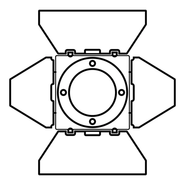 Студийные точечные огни Студийный проектор вид спереди Прожектор Кино оборудование Прожектор лампа Концепция проектора иконка черного цвета очертания векторная иллюстрация плоский стиль изображения — стоковый вектор