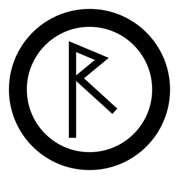 Raidho rune raid symbool weg pictogram zwarte kleur vector in cirkel ronde platte stijl illustratie — Stockvector