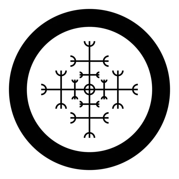 Timón de asombro aegishjalmur o egishjalmur galdrastav icono vector de color negro en el círculo de ilustración redonda imagen de estilo plano — Vector de stock